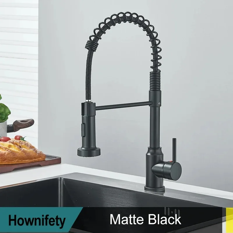 

Black Gourmet Kitchen Faucet, Deck Mounted Hot Cold Mixer Tap with 360° Rotation & Stream Sprayer Nozzle
