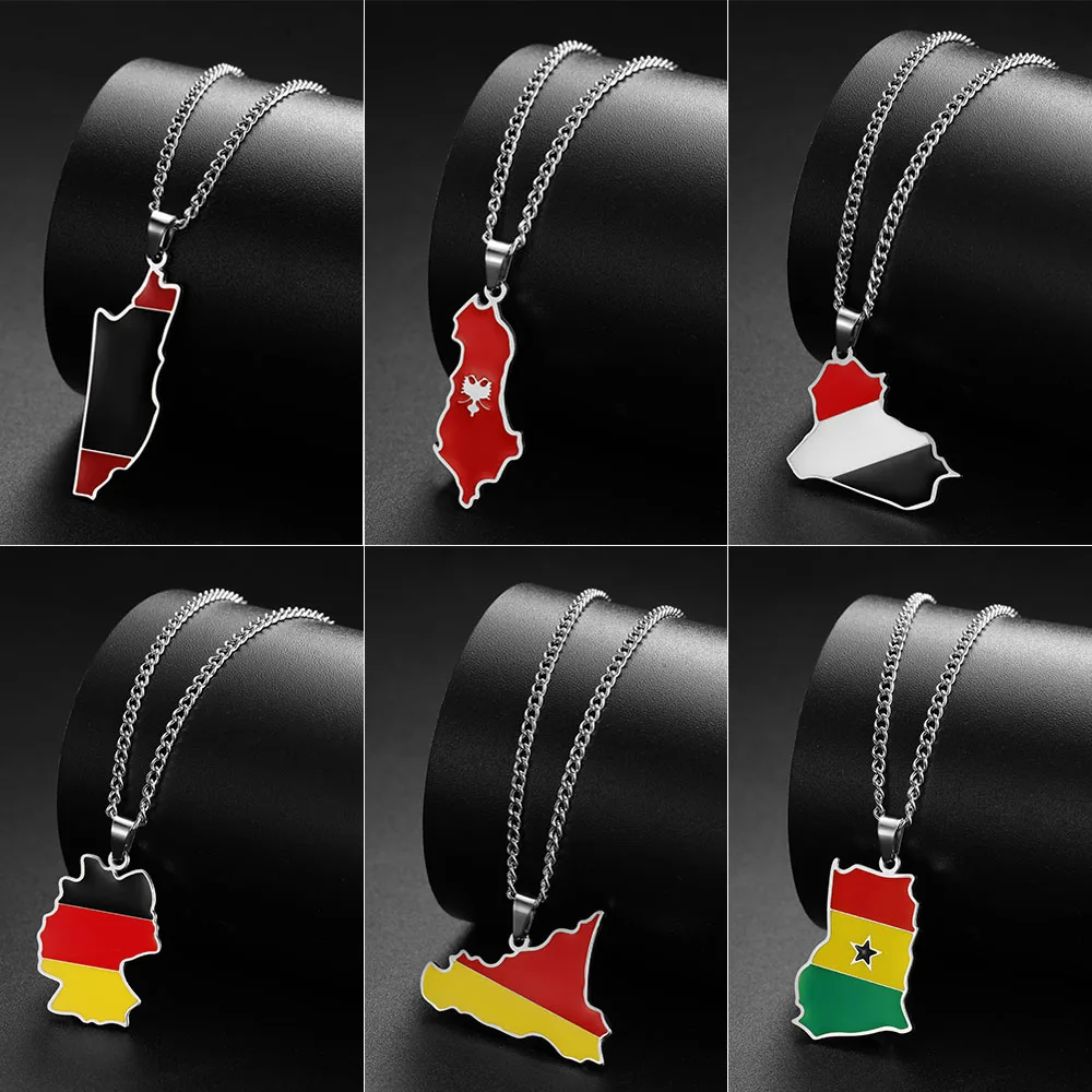 COOLTIME Republic Of Iraq Map Flag Pendant Necklace for Women Men Stainless Steel Charm Map Necklace Birthday Gift Jewelry 2025