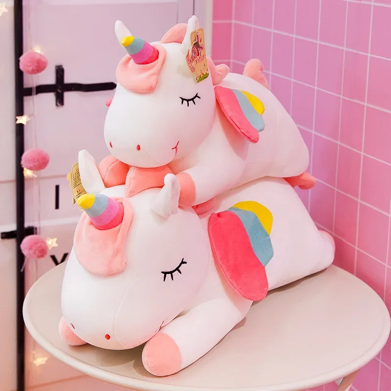 30cm Kawaii Lying Unicorn Plush Toy Stuffed Soft Cute White Pink Horse Appease Doll Toys For Kids Girls Birthday Gif Cute Pillow