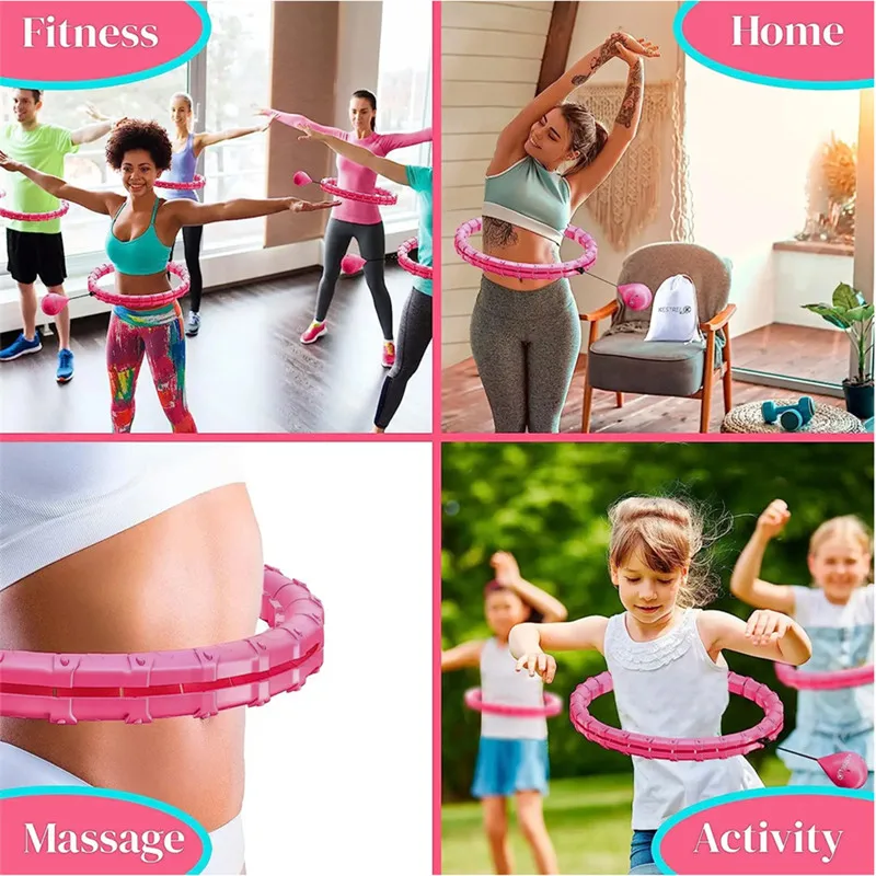 24 Knots Adult Plus Size Adjustable Weighted Sports Hoops Smart 2-in-1 Detachable Exercise for Weight Loss Fitness Circle Hoops
