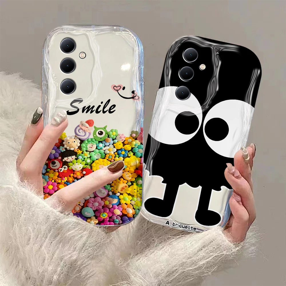 Cute Black Monster Eggette 3D Wave Phone Case For OPPO Reno 11 F 8 T 7 Z 6 5 4 Pro F23 F11 F9 4G 5G Soft Silicone luxury Cover