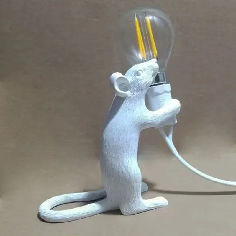 Nordic Cartoon Mouse Resin Night Lamp, Resin Animal Rat, Home Decor, Bedside Lighting Fixtures, E12