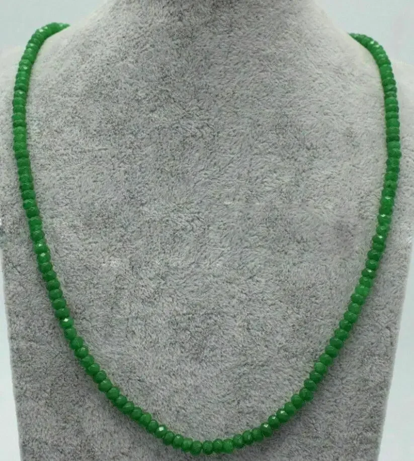 Genuine top natural 2X4MM jadeite multifaceted gem Beaded Necklace 18 