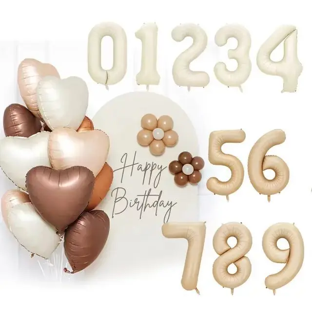 32inch Brown Beige Cream Number Balloons 0 1 2 3 4 5 6 7 8 9 Birthday Balloons 30 40 50 Number Foil Balloons Helium Air Globos