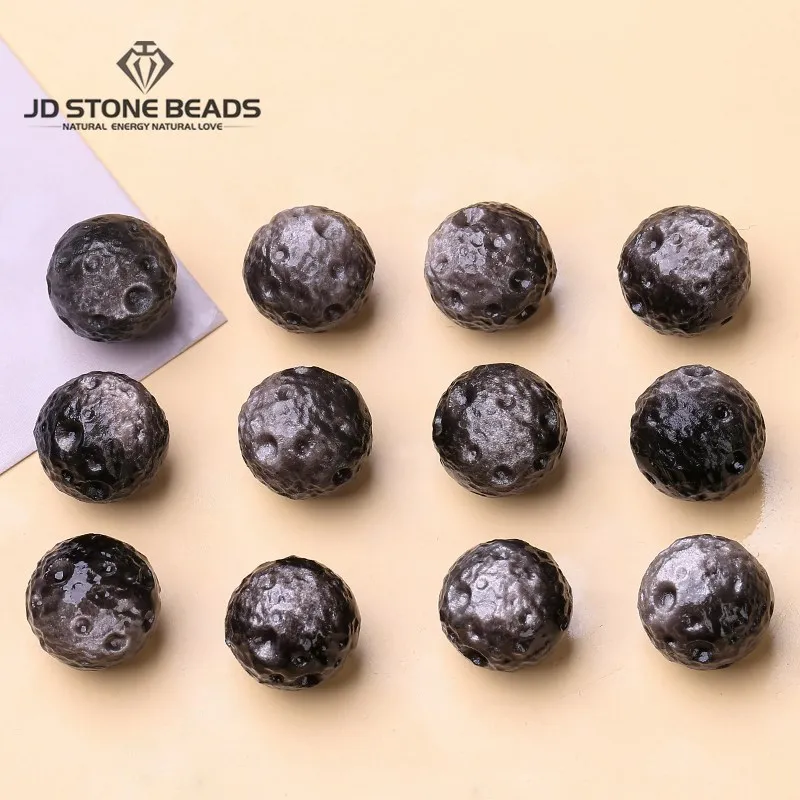 

1 Pc Natural Stone Silver Obsidian Meteorite Beads 13mm Loose Spacer Bead For Jewelry Making Diy Necklace Bracelet Accessory