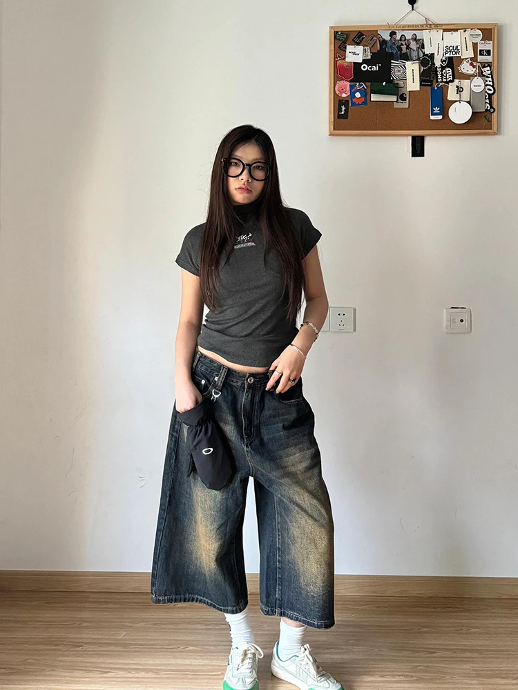 

Американские ретро-джинсы с низкой талией и широкими штанинами, женские летние джинсы прямого кроя с эффектом похудения, с высокой талией, модель Eighteen