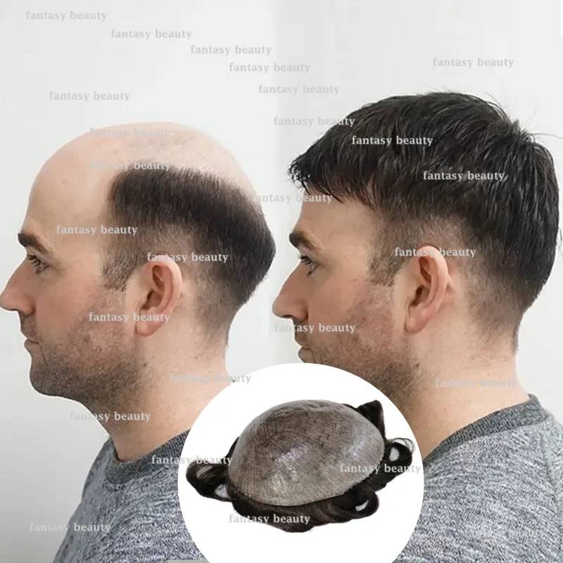 

Durable Toupee Men's 30mm Remi Hair wig 100%human hair mechanism full PU based capillary prosthesis replacement system injection