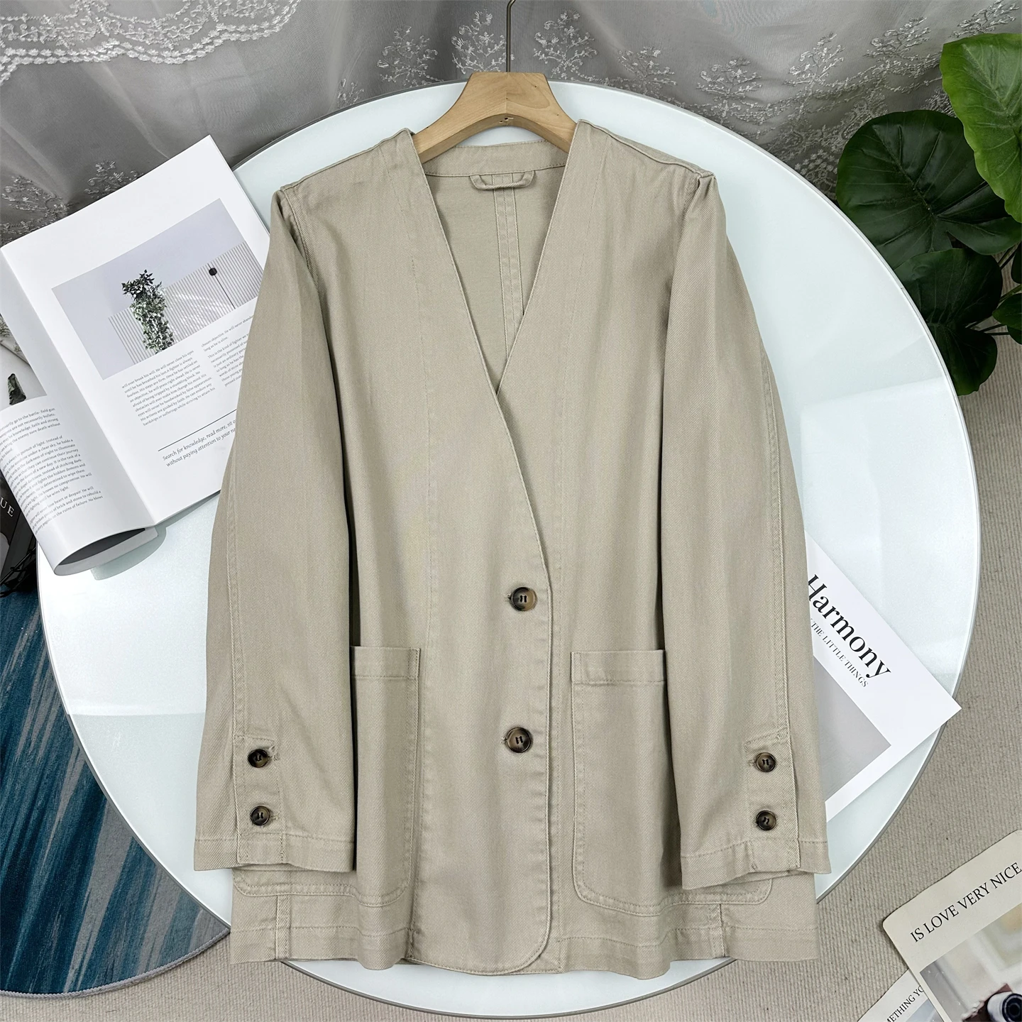 

Casual Cotton Denim Suit Jacket Women's Loose Fit Spring 2026 High-End Feel Zhi4500 New Arrival Dingshu Fashionable Outerwear