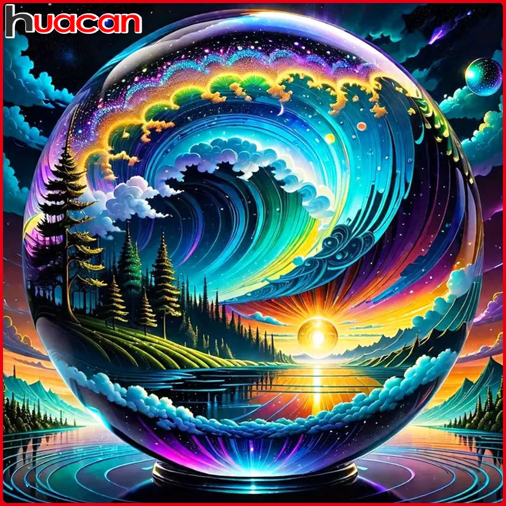 Huacan Landschaft Diamant Malerei neue 2024 DIY Mosaik Kristall kugel bunte Natur Kreuz stich Handwerk Kit