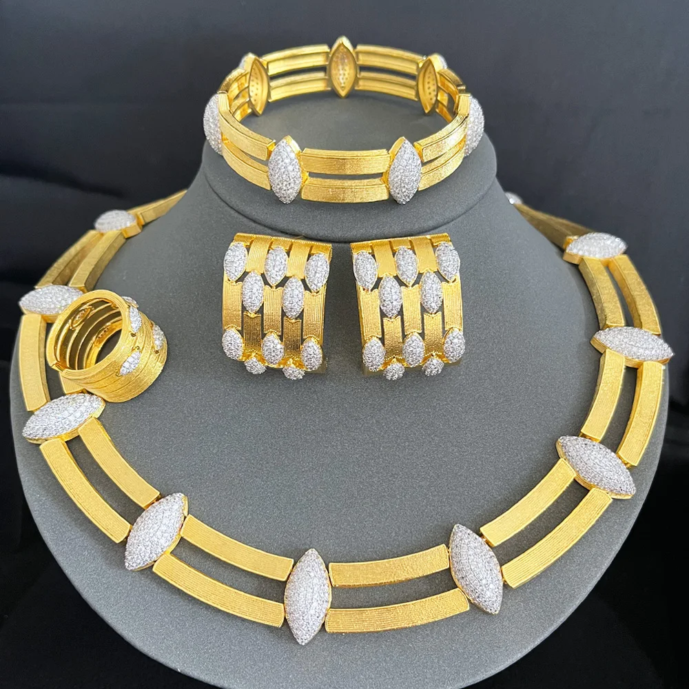 GODKI Classcic 4pcs 2 Rows African Dubai Jewelry Set For Women Wedding Party Cubic Zircon Indian Bridal Jewelry Set