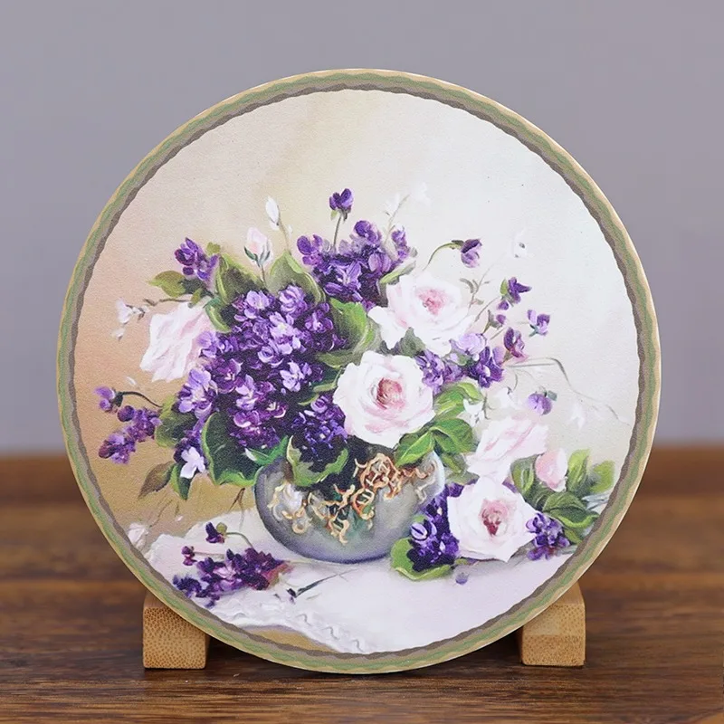 European Vintage Ceramic Coaster, Practical Tableware, Home Heat Insulation Pad, Rural Craft Item, Delicate Floral Decoration