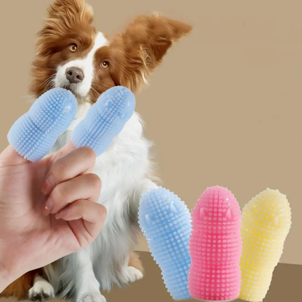 

2Pcs/set Soft Dog Finger Toothbrush Bite Resistant TPR Pet Bad Breath Brush Professional Pet Tartar Teeth Cleaning Tool