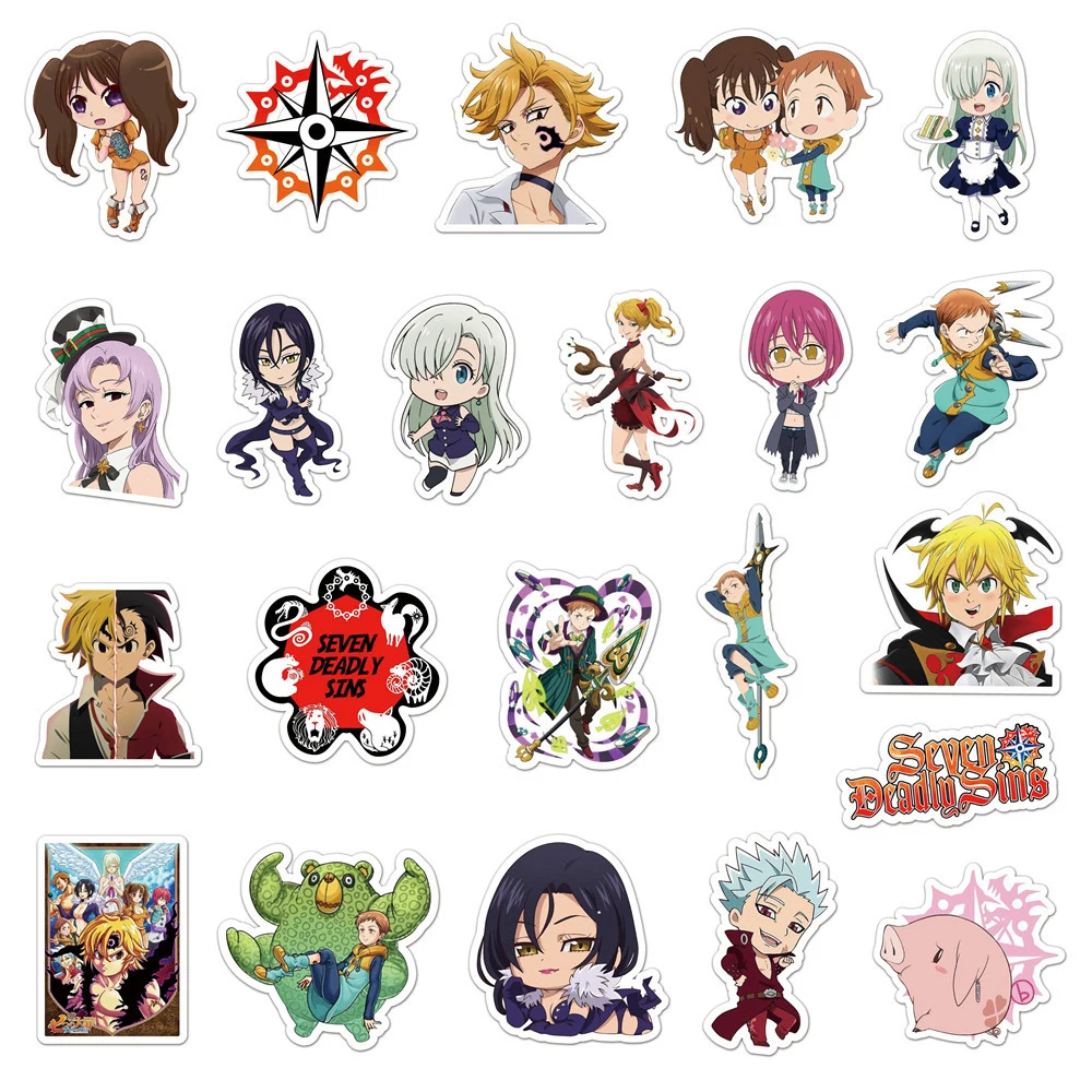 10/30/50pcs The Seven Deadly Sins Stickers Elizabeth Liones Meliodas Sticker Laptop Skateboard Motorcycle King Diane Anime Decal