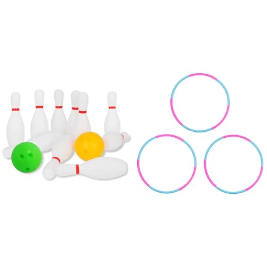 

Toddler bowling set and exercise hoop for 2-4 year old boys and girls, plastic and foam, multicolor, safe and lightweight for i