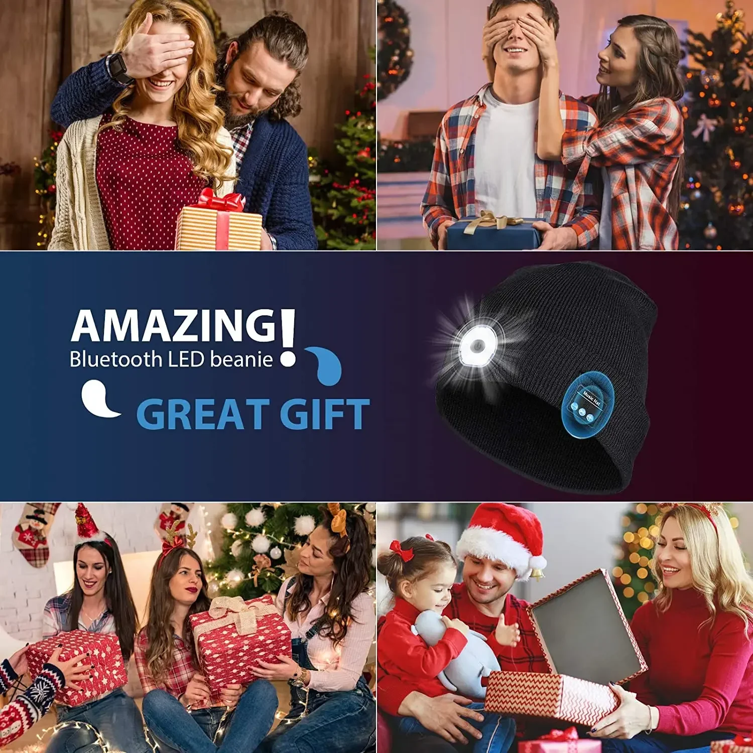 Beanie Hangat Bebas Genggam Topi LED Bluetooth 5.0 Headset Stereo Nirkabel Pemutar Musik dengan Mikrofon Mendukung Peredupan Baterai Isi Ulang
