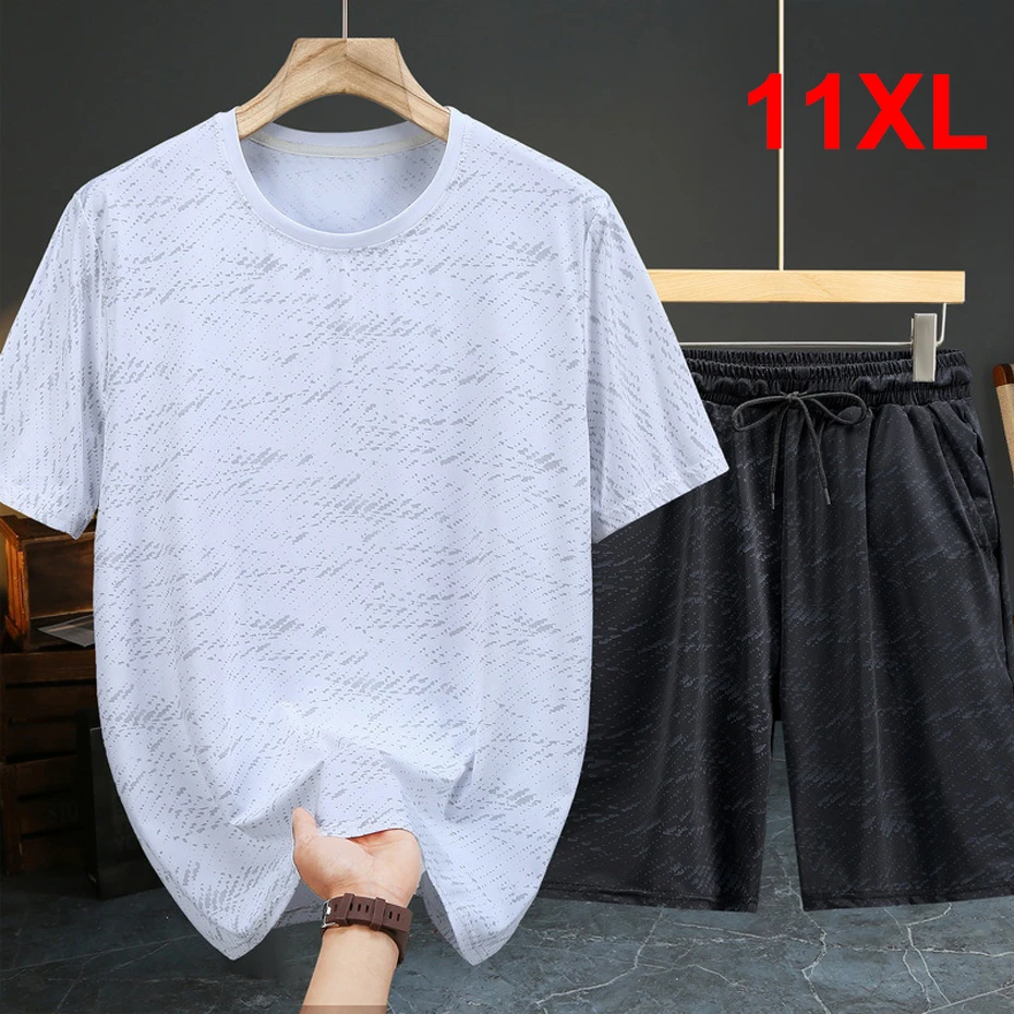 

Summer Cool Suits Plus Size 11XL Men's Sets Fashion Casual Stretch T-shirt Shorts Suits Male Stretch Tracksuits Big Size 11XL