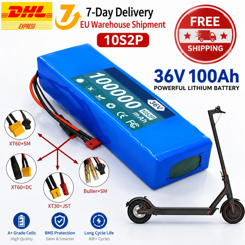 36V 100000mAh 10S2P Elektroroller-Akku Li-Ionen-Akkupack für 500W E-Bike-Roller mit BMS EU Schnelle Lieferung