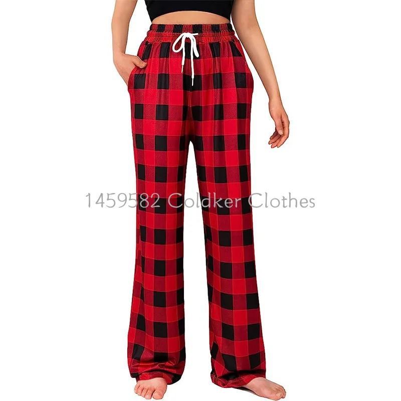 Frauen Weihnachten Pyjama Hosen Herbst Winter Plaid Gedruckt Hosen Mode Lässig Breite Bein Hosen Kleidung Streetwear