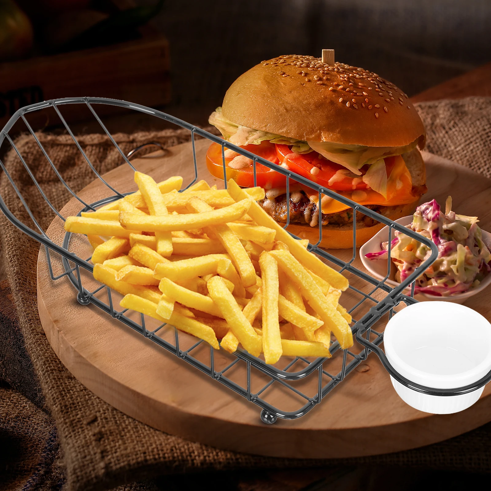 

1 Set Of Attractive Iron French Fries Basket For Home Kitchen Serving Snacks