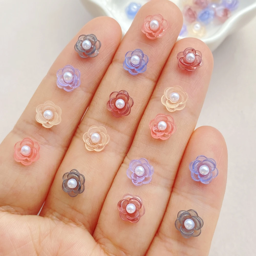 50Pcs Mixed Nail Art Resin Colorful Bead Flower Series Charms Rhinestones DIY Craft For Nail 3D Decorations Jewelry