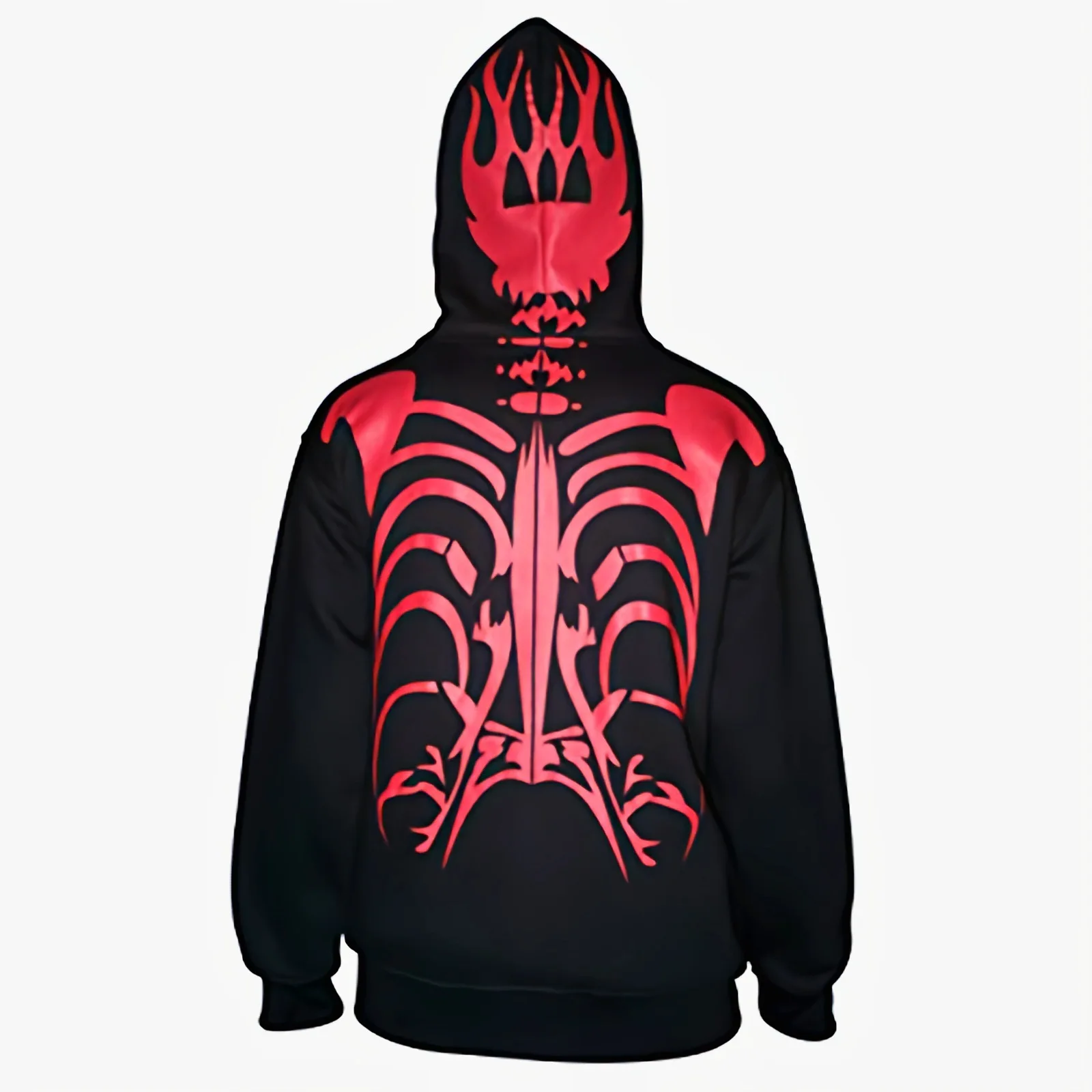 FAVRE Red Skeleton Print Sweatshirts Y2K Women Glitter Wolf Vintage Hoodies Spring Autumn Casual Cardigan Loose Ins Outwear