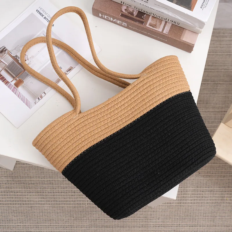 ISKYBOB Weave Tote Bags Large Shopping Bags Female Bohemian Shoulder Bags for Women 2023 Summer Beach Straw Handbags Casual Lady