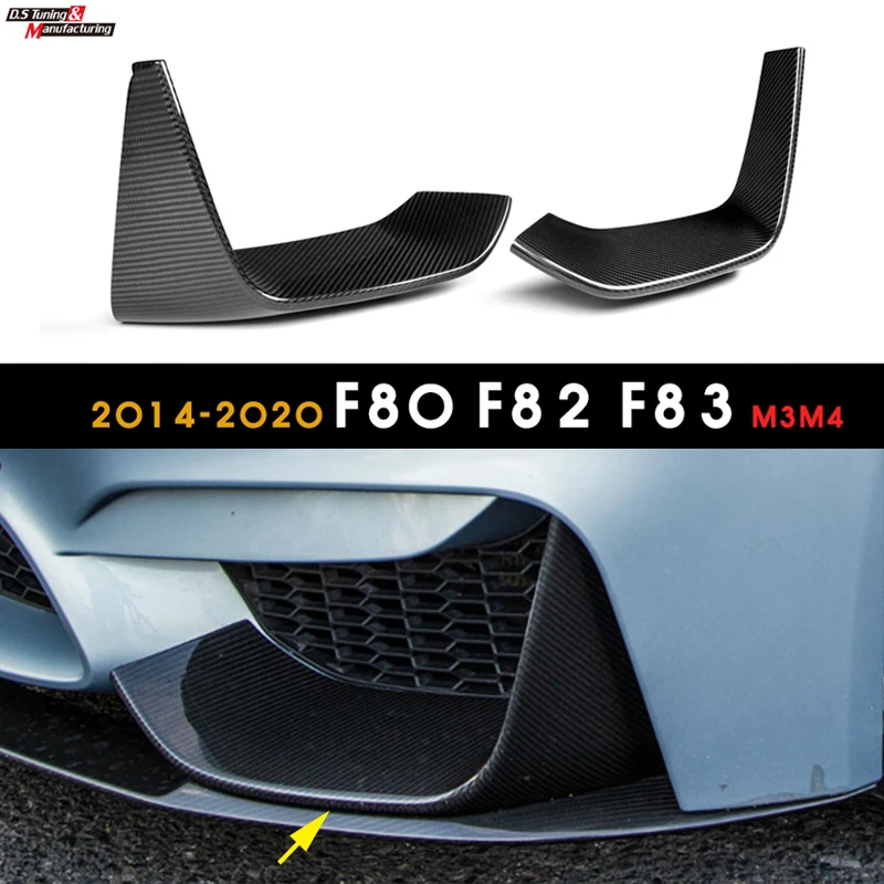 

2Pcs Dry Carbon Fiber Front Bumper Lip Spoiler Splitters For BMW F80 F82 F83 M3 M4 2014 - IN Car Styling Splitter Flap Cupwings