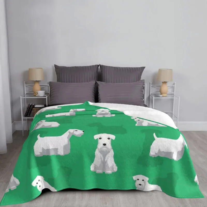 Terrier Dog Puppy Plaid Blankets Flannel Printed Breathable Ultra-Soft Throw Blanket for Bed Bedroom Quilt