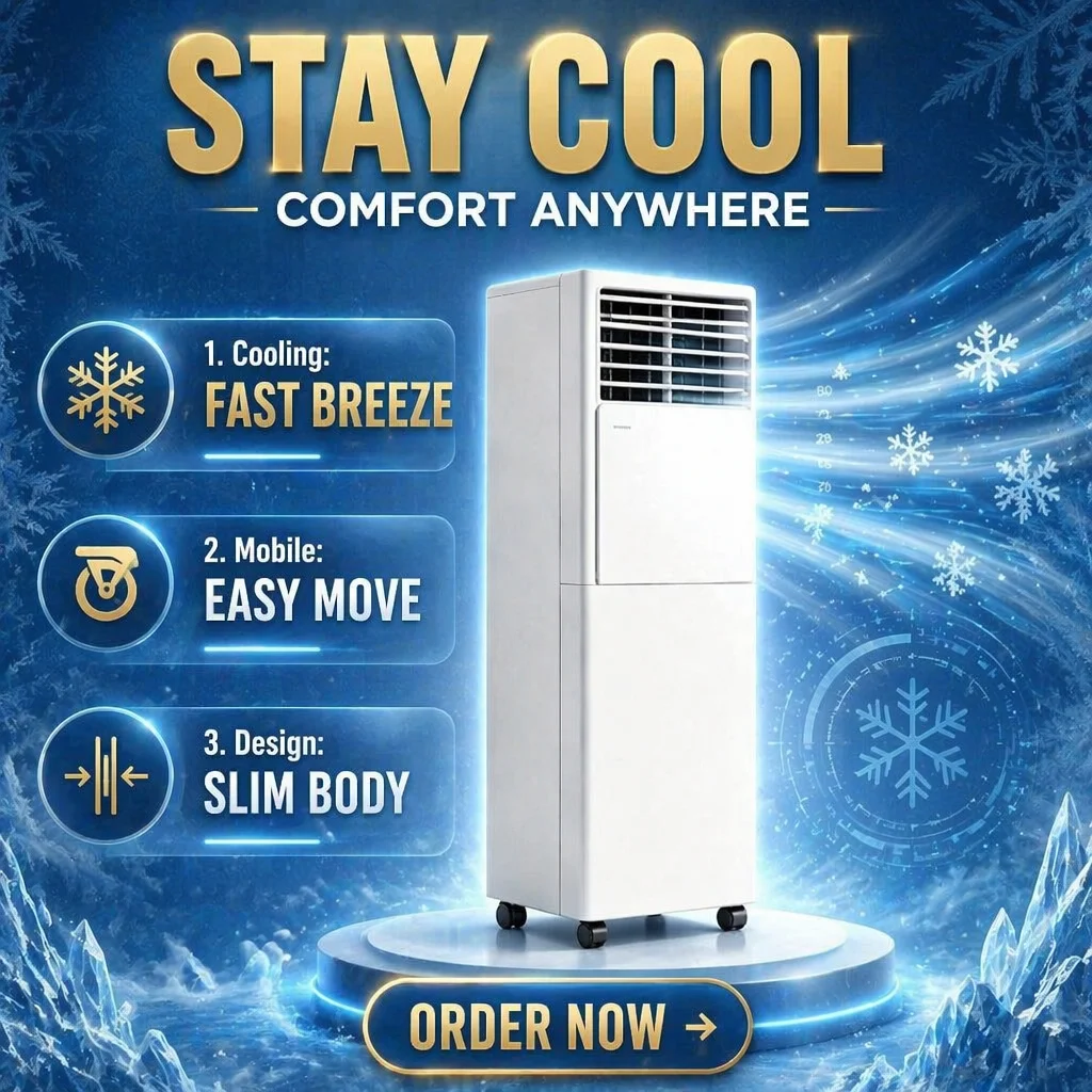Airwens 9000 BTU Electric Low Noise Energy-Saving Cooling Heating Portable Air Conditioner Easy-Move Wheels Remote Control Class