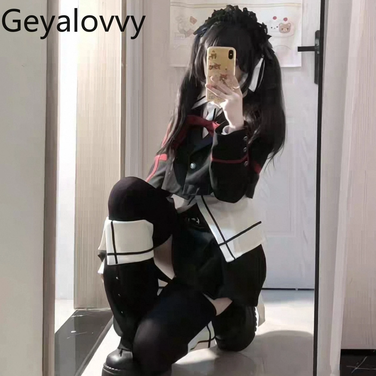 

Dark Gothic Style Sweet Girls Short Blazer Coat and Pointed Collar Long Sleeve Shirt High Waist Pleated Mini Skirt 3-Piece Set