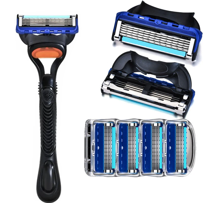Cuchillas de afeitar de 5 capas de color naranja, de acero inoxidable alemán, para piel sensible, afeitado cómodo y suave.