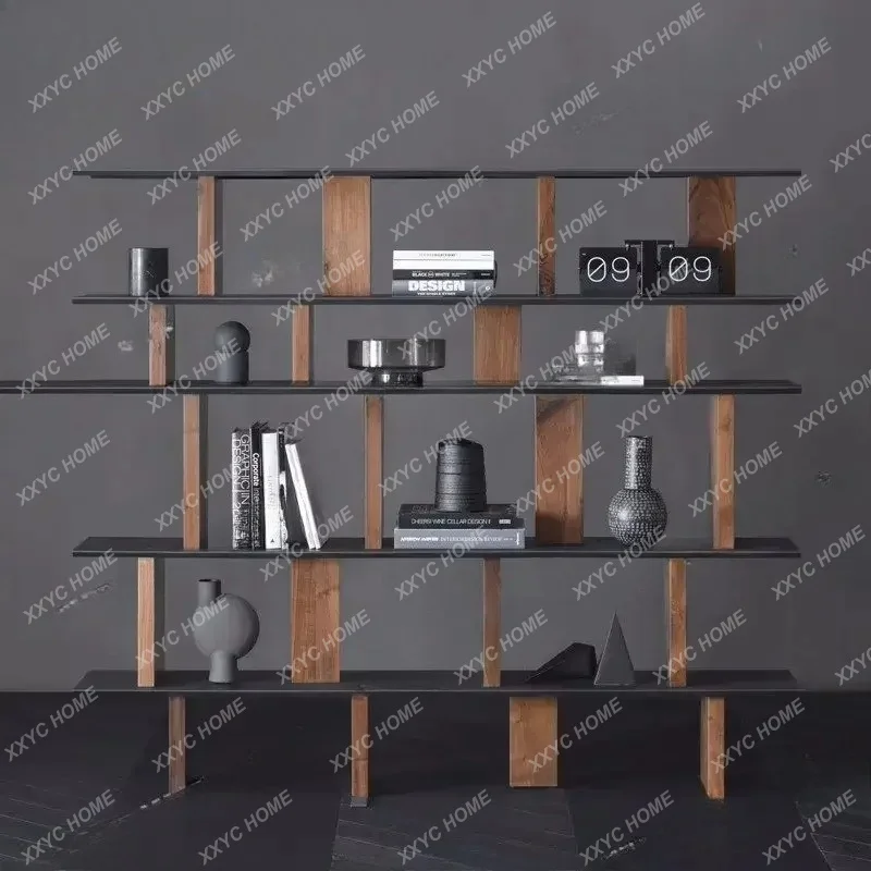 XX Hot sales Modern simple North  black walnut solid wood wrought iron bookshelf, shelf creativity
