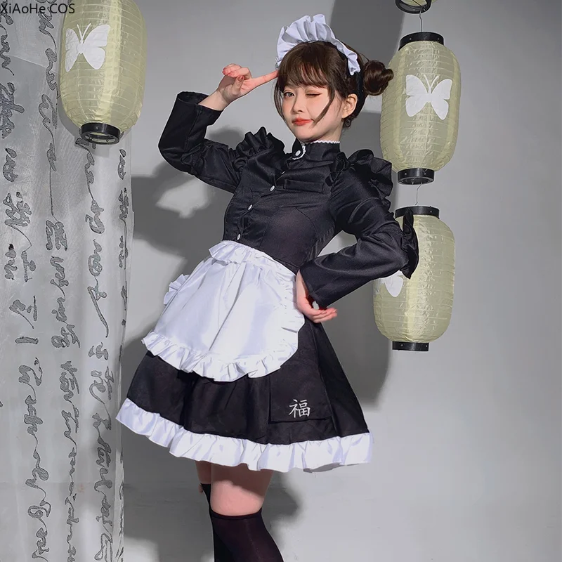 

Cosplay Costumes Halloween Carnival Clothes Japanese Anime Maid Uniform Lolita Black White Long Sleeve Coffee Waitress Love Live