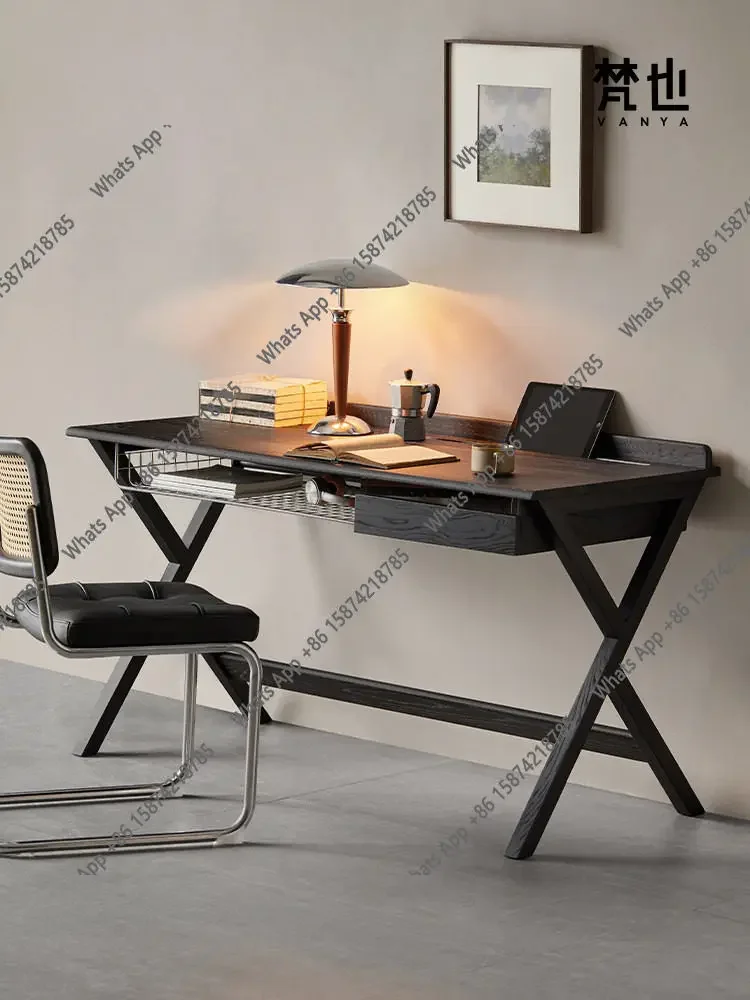 

V64 Furniture Ink Shadow Desk Black Solid Wood Computer Desk With Drawers Home Study Simple Modern Desk