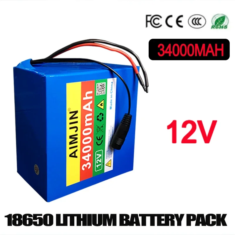 12V 34000mAh Rechargeable Li-Ion Battery Pack 3S12P 34AH for LED Lamp Light Solar Street Light Backup Power etc