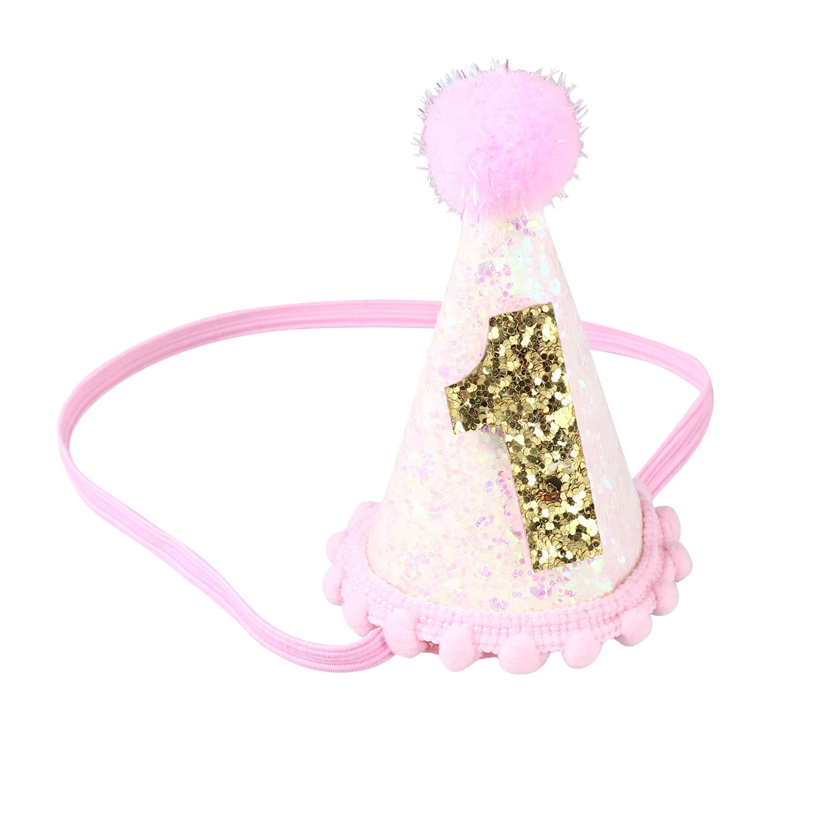 Gold Hair Accessories Baby Party Hat Glitter Birthday for Girls Pink Plush Ball