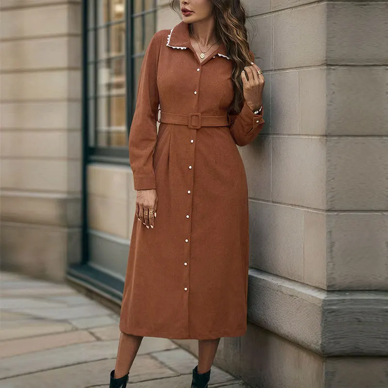 

Long Dress Women Dresses A Line Tight Waist Vestidos Streetwear Elegant Splice Y2k Turn Down Collar Full Sleeve Work 2025