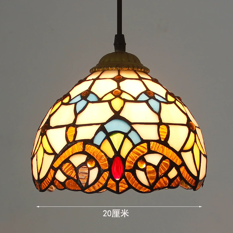 Vintage Tiffany pendant light ceiling hanging light fixture stained glass shade baroque design Dia 8