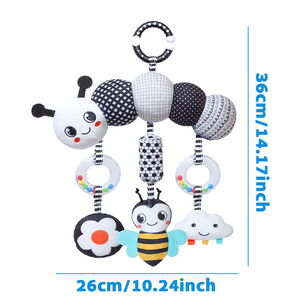 Giocattoli per Seggiolino Auto per Neonati, Giocattoli Sonori da Appendere per Culla Mobile, Giocattoli in Bianco e Nero ad Alto Contrasto per Passeggino