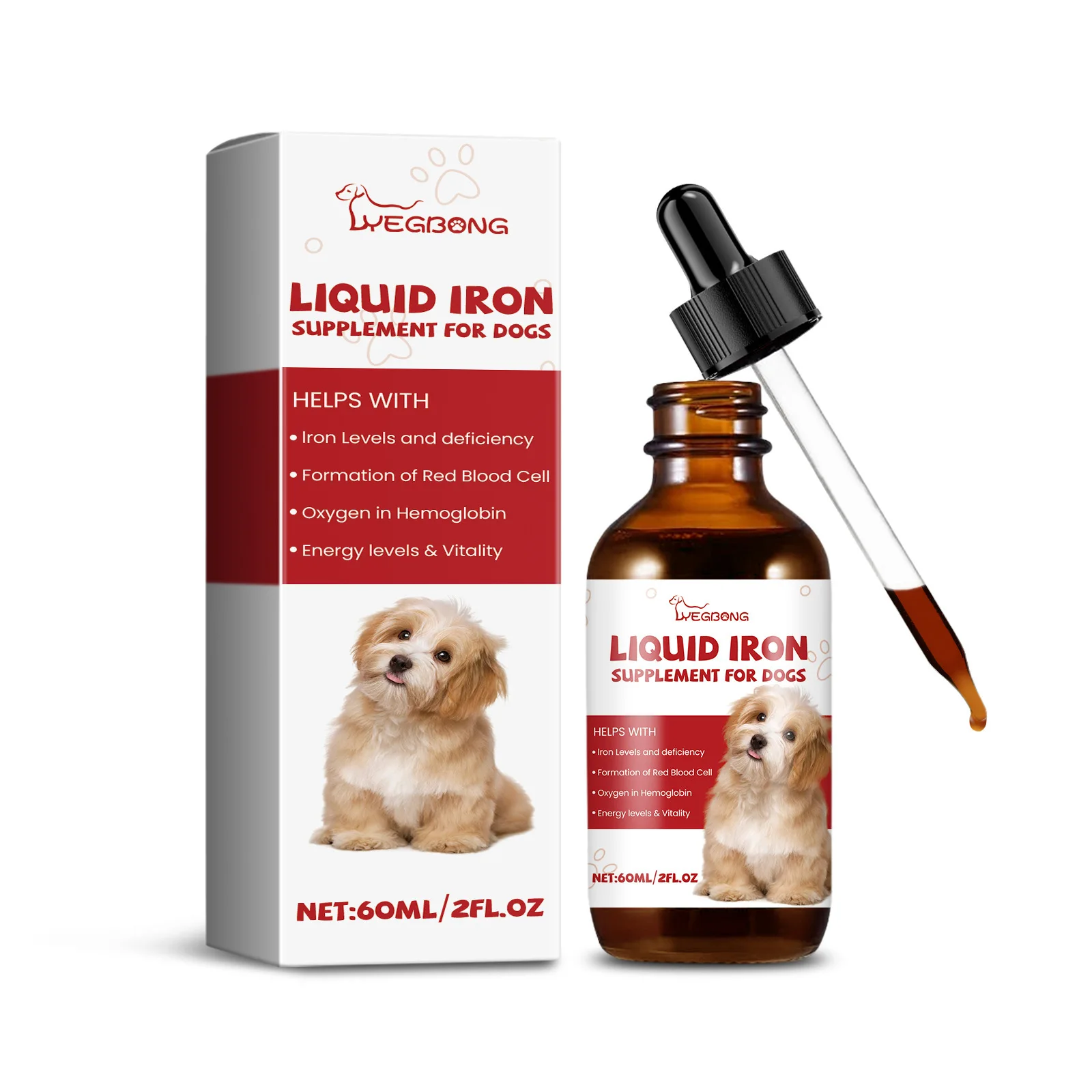 

60ml Dog Iron Supplement Liquid Syrup – Gentle Fast-Absorb Boosts Hemoglobin, Red Blood Cell Count & Energy Vitality