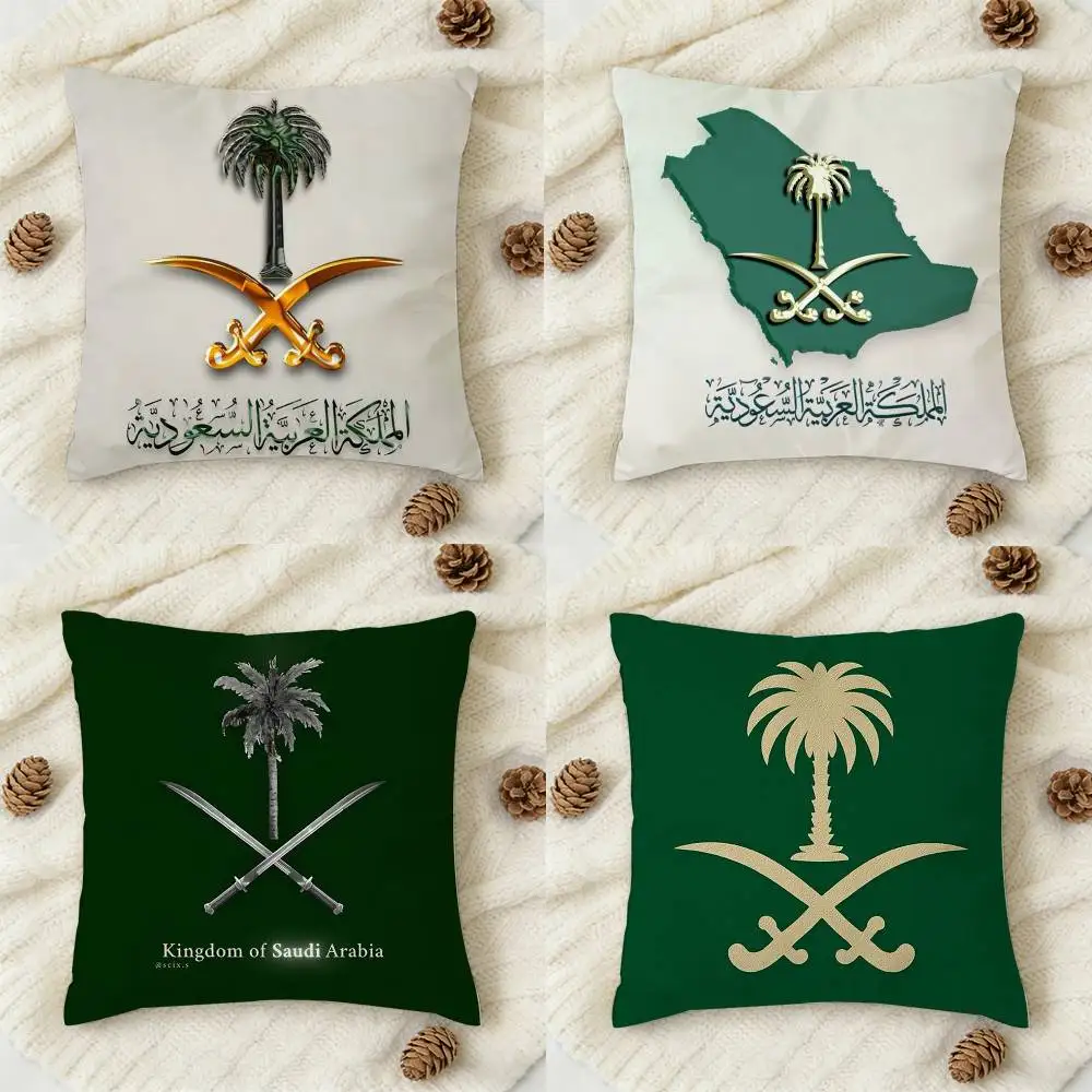 

K-Kingdom Of Saudi Arabia Flag Double-sided Printed Square Decorative Cushion Cover for Sofa Living Room Home Decor