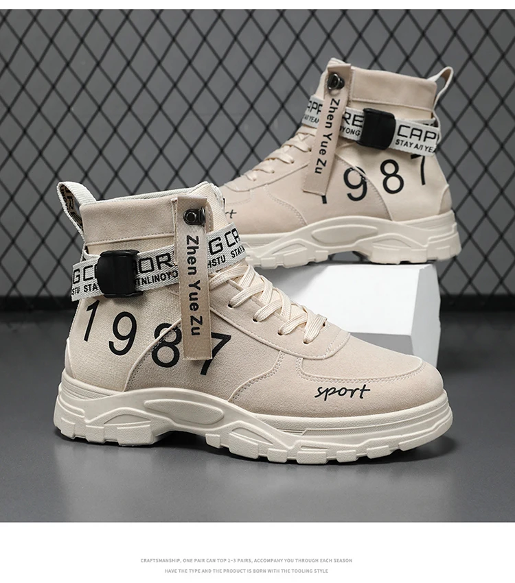 Herren Einfarbige High-Top Modische Vielseitige Outdoor-Wanderschuhe, Bequeme Rutschfeste Freizeitsportstiefel – Detail 14