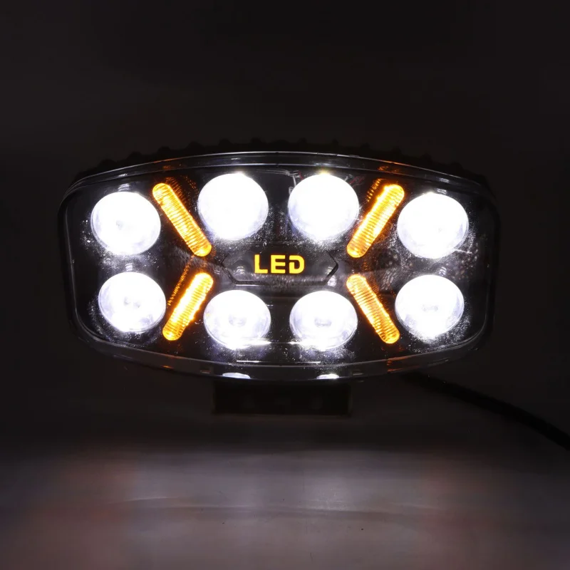 For Universal 9-Inch Square LED Work Lights, 12V/24V, with Daytime Running Light & Turn Signal, White-Yellow Dual-Color