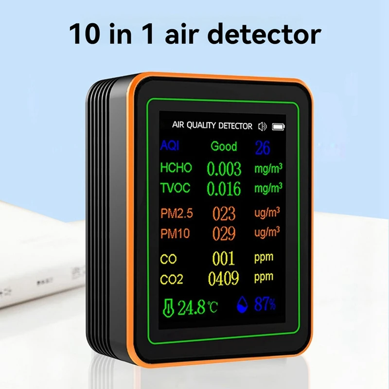 10 In 1 Air Quality Monitor AQI HCHO TVOC PM2.5 PM10 CO CO2 Temperature&Humidity Tester Carbon Dioxide Detector