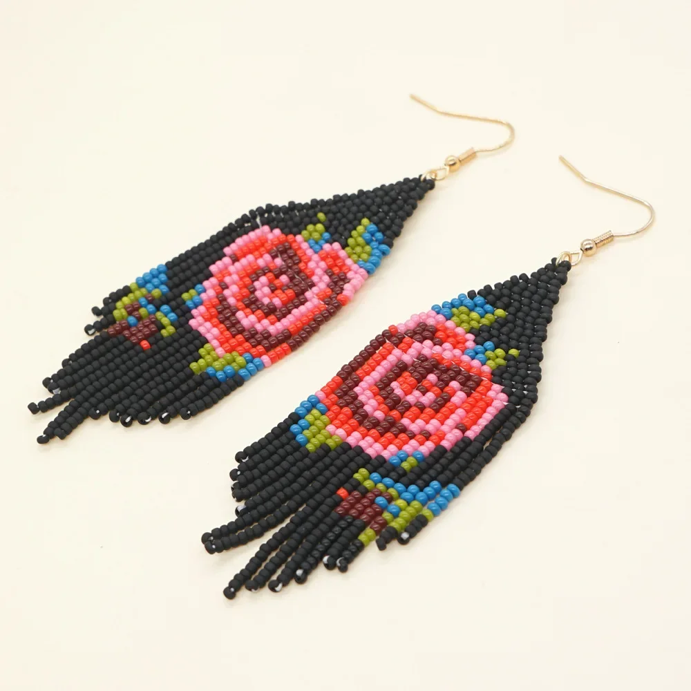 

Beaded Earrings Hand knitting Beading Bohemia Big red flower Simple Fashion geometry alloy ma'am Fringe Earrings