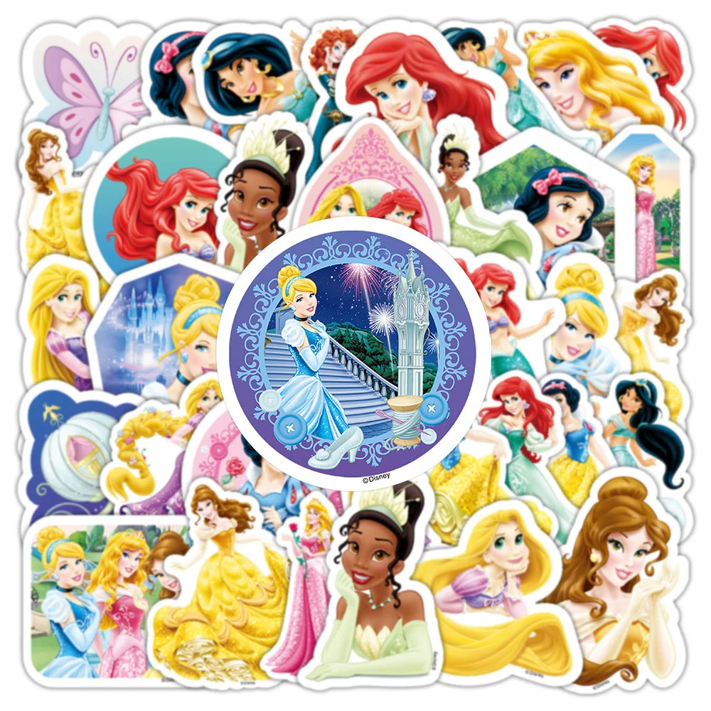 10/30/50/100pcs Kawaii Disney Anime Princess Stickers Cute Rapunzel Snow White Belle Cartoon Decal Phone Guitar Suitcase Sticker