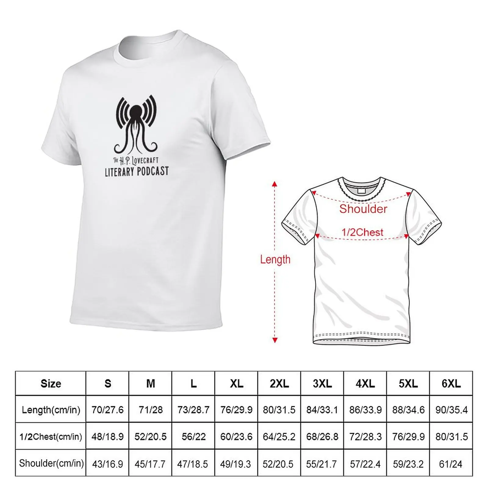 The H.P. Lovecraft Literary Podcast Logo and Title - Black T-Shirt Work Basic Short Sleeve Top