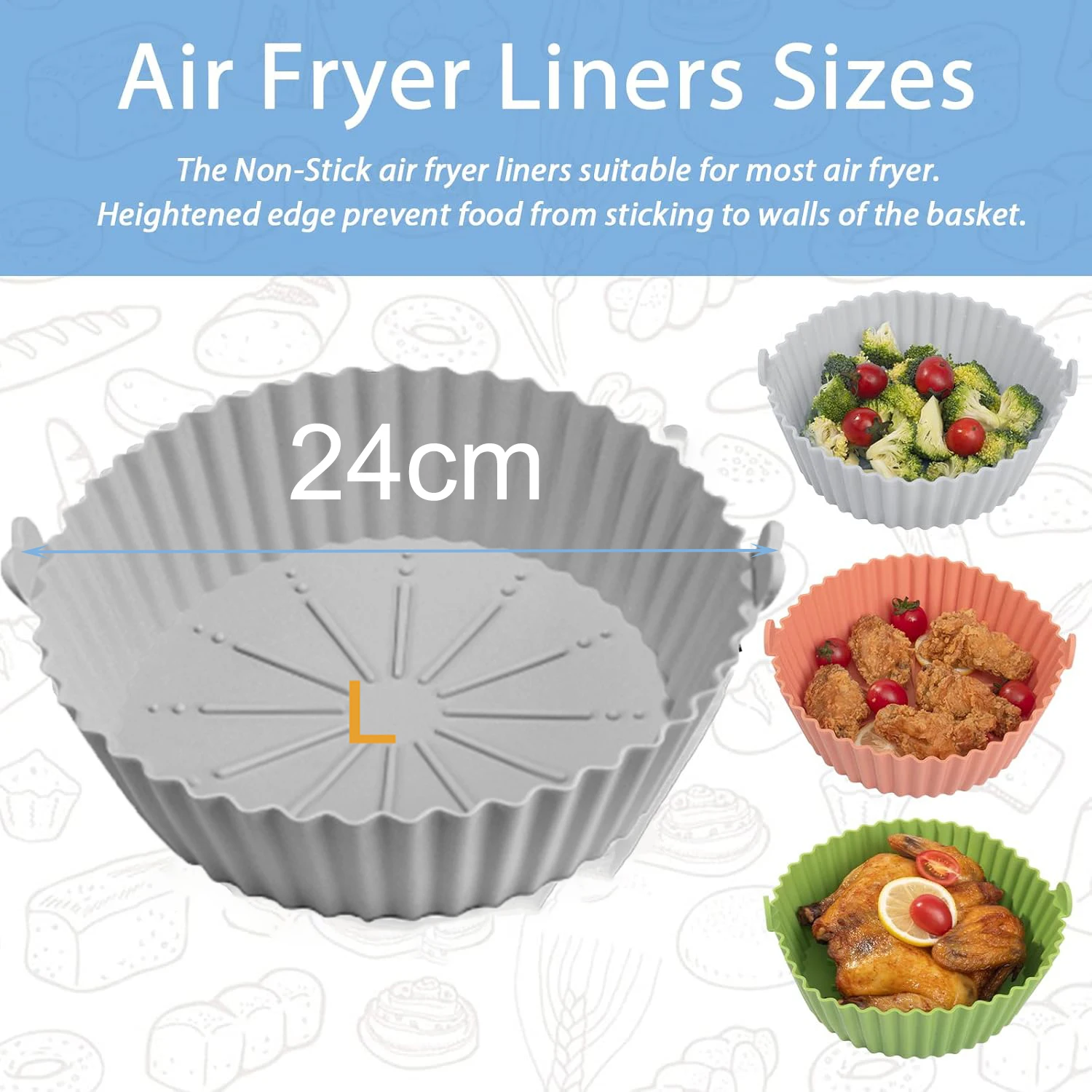 Air Fryer Silicone Liners Round 7/8/9 inch Air Fryer Silicone Pot Reusable Food Grade Silicone Airfryer Liners Baking  Basket