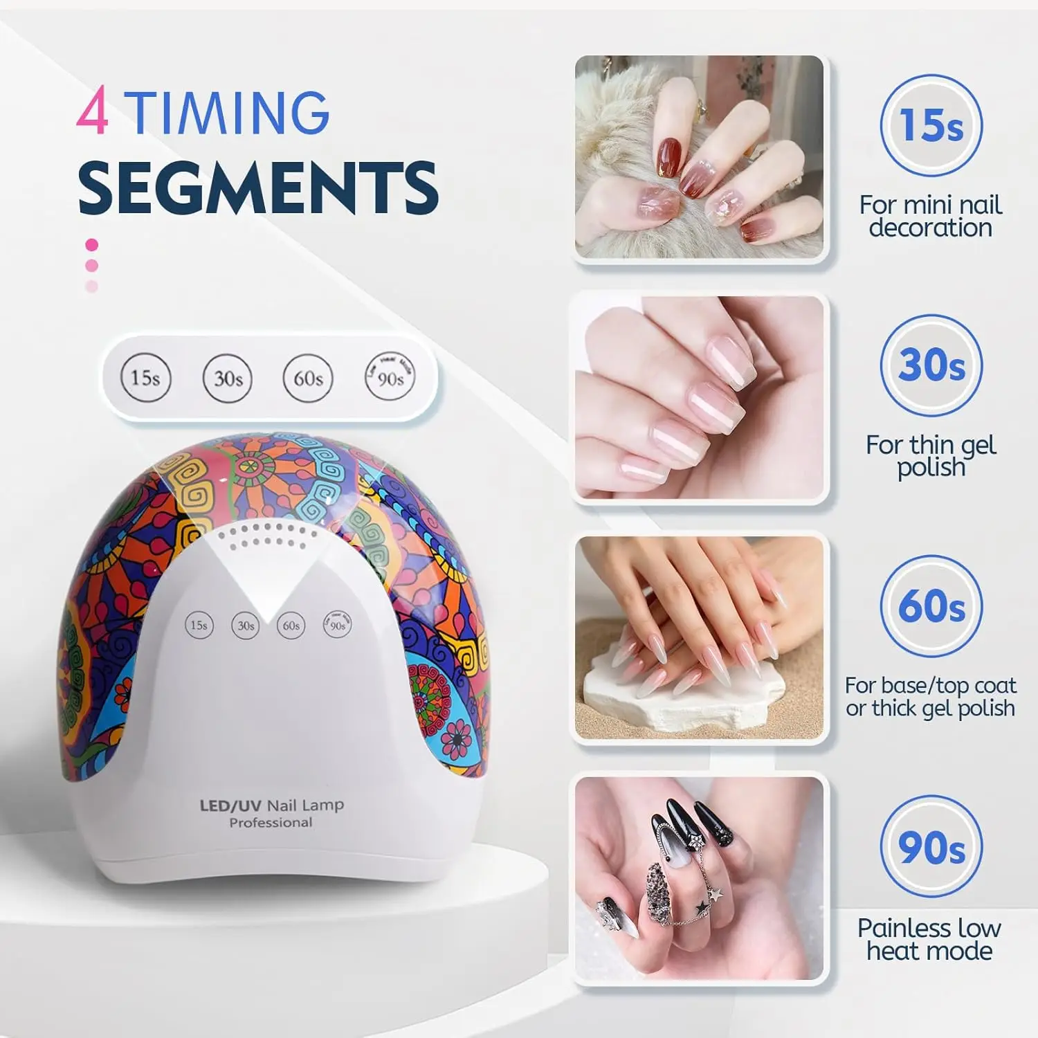 مصباح أظافر LED بالأشعة فوق البنفسجية، مجفف طلاء جل بقدرة 48 وات مع 4 إعدادات للمؤقت وشاشة LCD