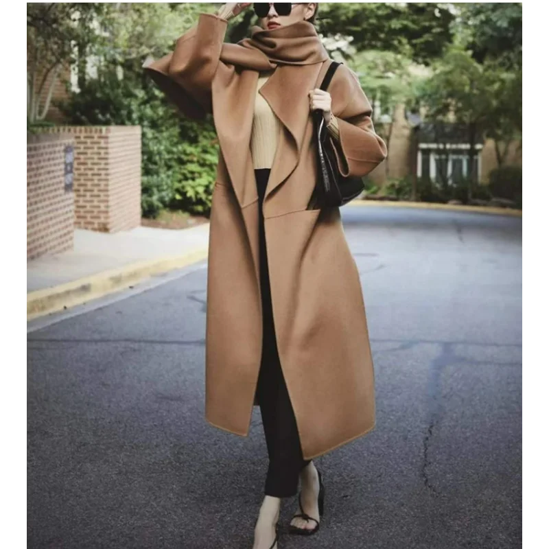 

Women Niche Wool Coats Blends Winter Large Lapel Cashmere Double-sided Woolen Loose Tops Clothing Ladies Autumn Solid Jackets